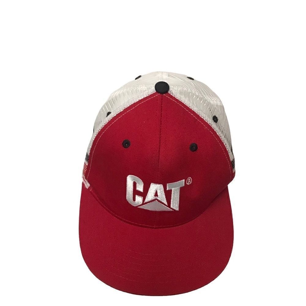 Vintage Caterpillar CAT‎ 3 Stripe Mesh Trucker Snap Back Baseball Cap